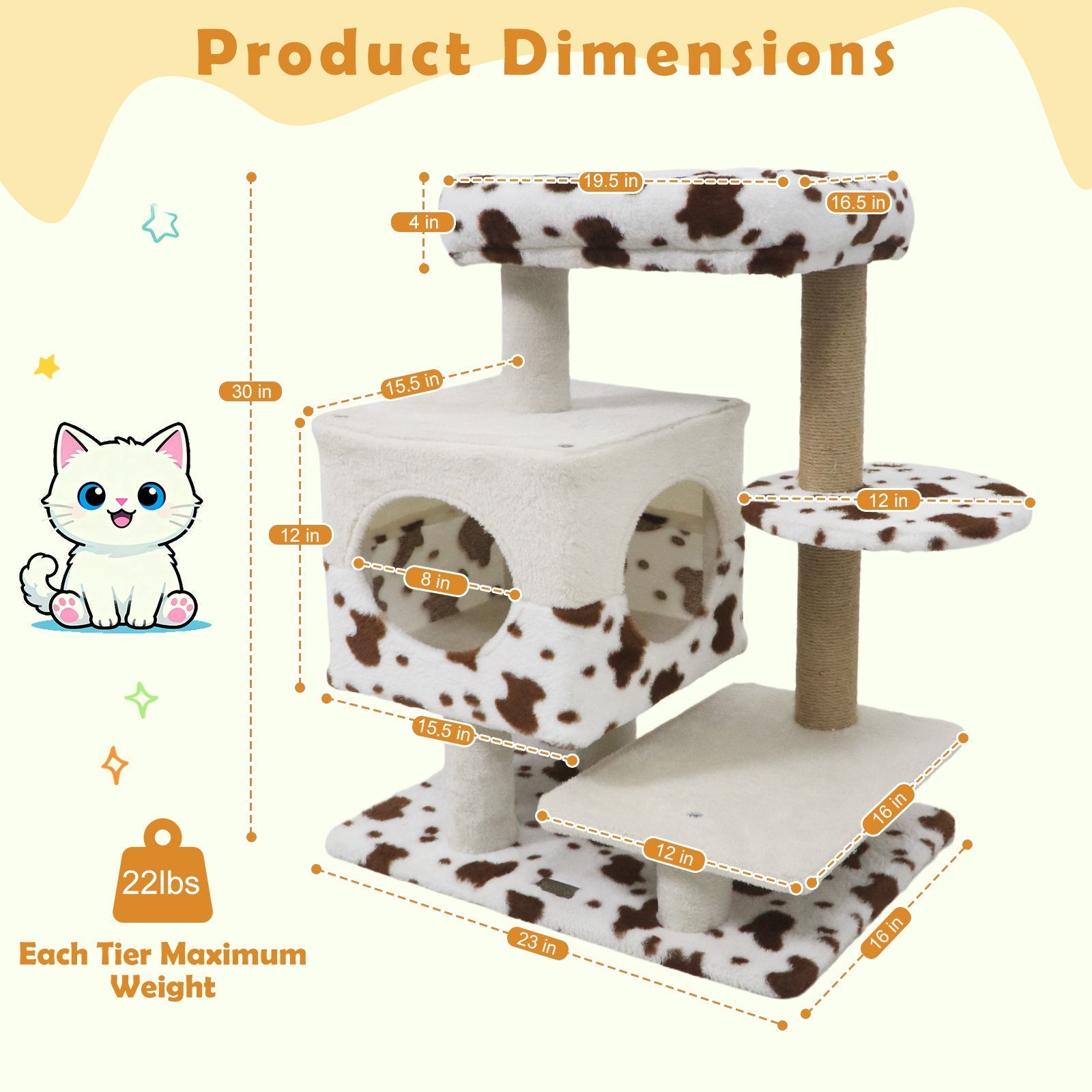 Modern Cat Tree Indoor Cat Tower with Wide Upholstered Perch and 2-Entrance Cat Condo-White - Majestic Pet Kingdom