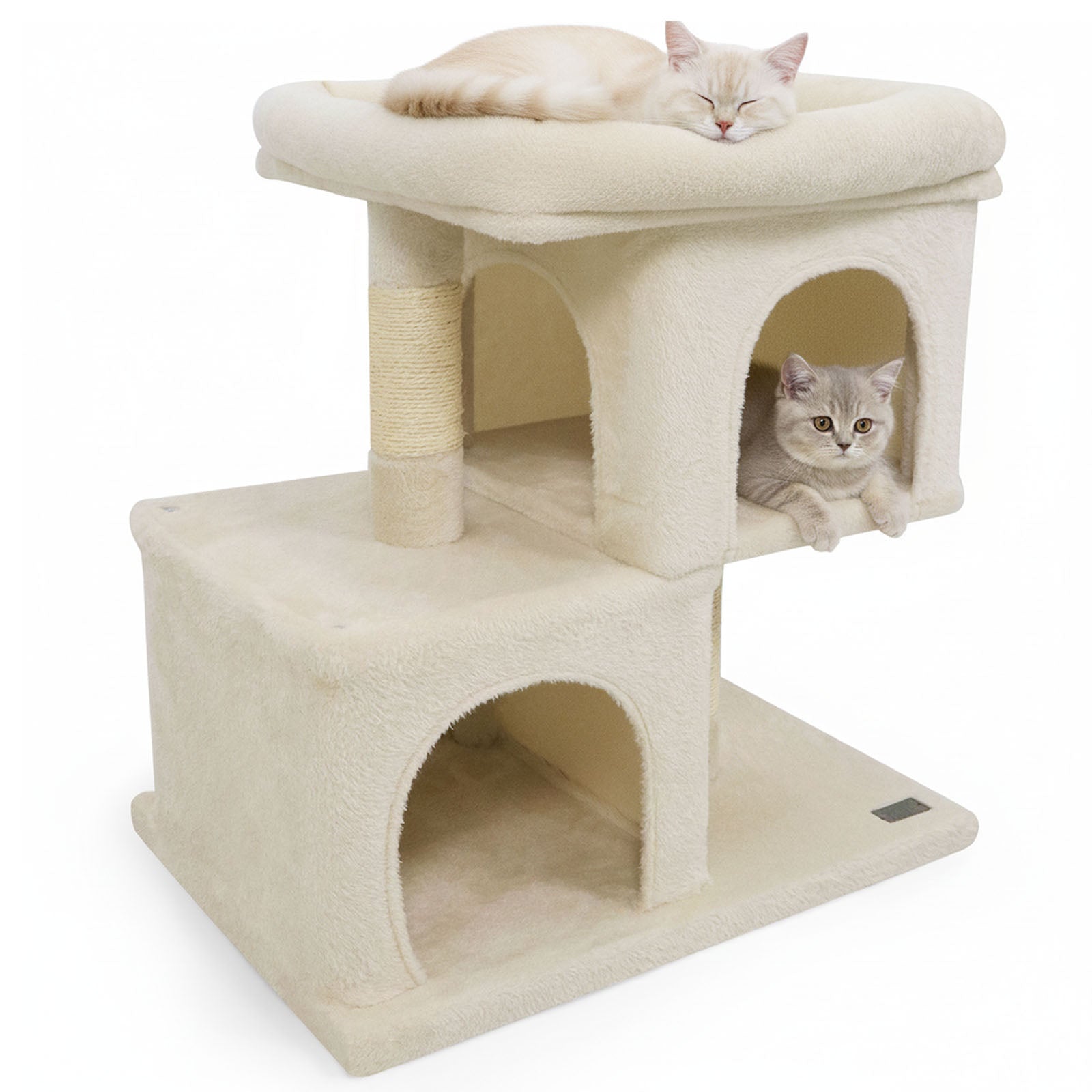 Modern Cat Tree Space-saving Cat Tower with Upholstered Perch and 2 Cat Condos - Majestic Pet Kingdom
