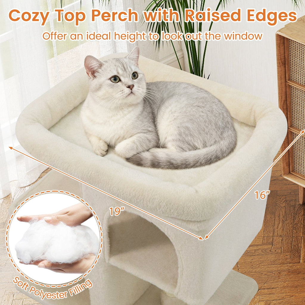 Modern Cat Tree Space-saving Cat Tower with Upholstered Perch and 2 Cat Condos - Majestic Pet Kingdom