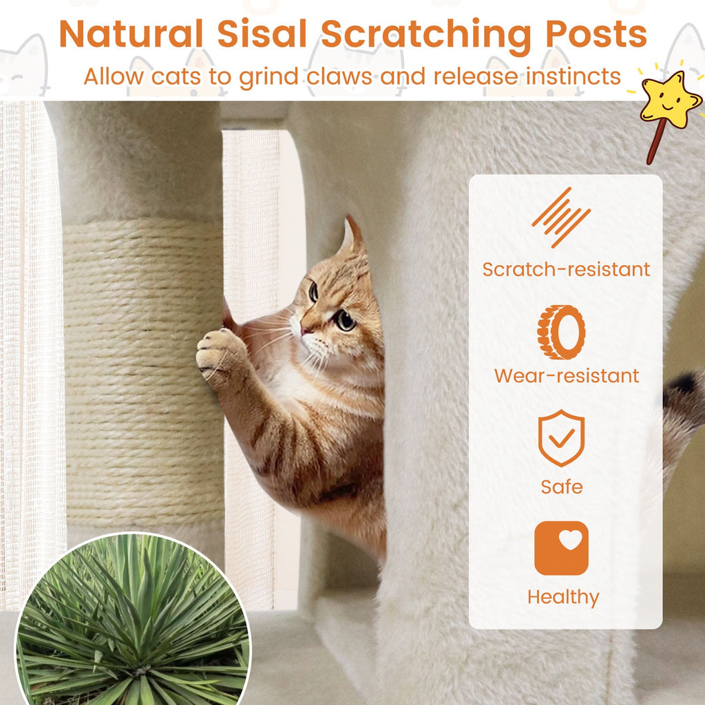 Modern Cat Tree Space-saving Cat Tower with Upholstered Perch and 2 Cat Condos - Majestic Pet Kingdom