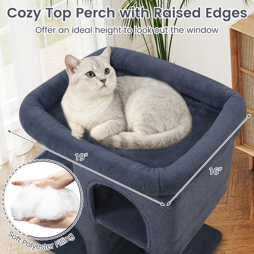 Modern Cat Tree Space-saving Cat Tower with Upholstered Perch and 2 Cat Condos - Majestic Pet Kingdom