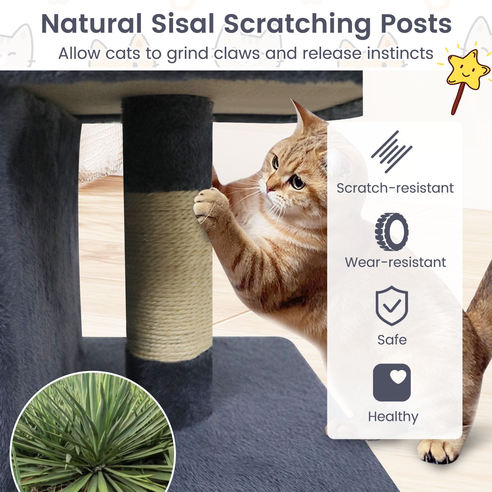 Modern Cat Tree Space-saving Cat Tower with Upholstered Perch and 2 Cat Condos - Majestic Pet Kingdom
