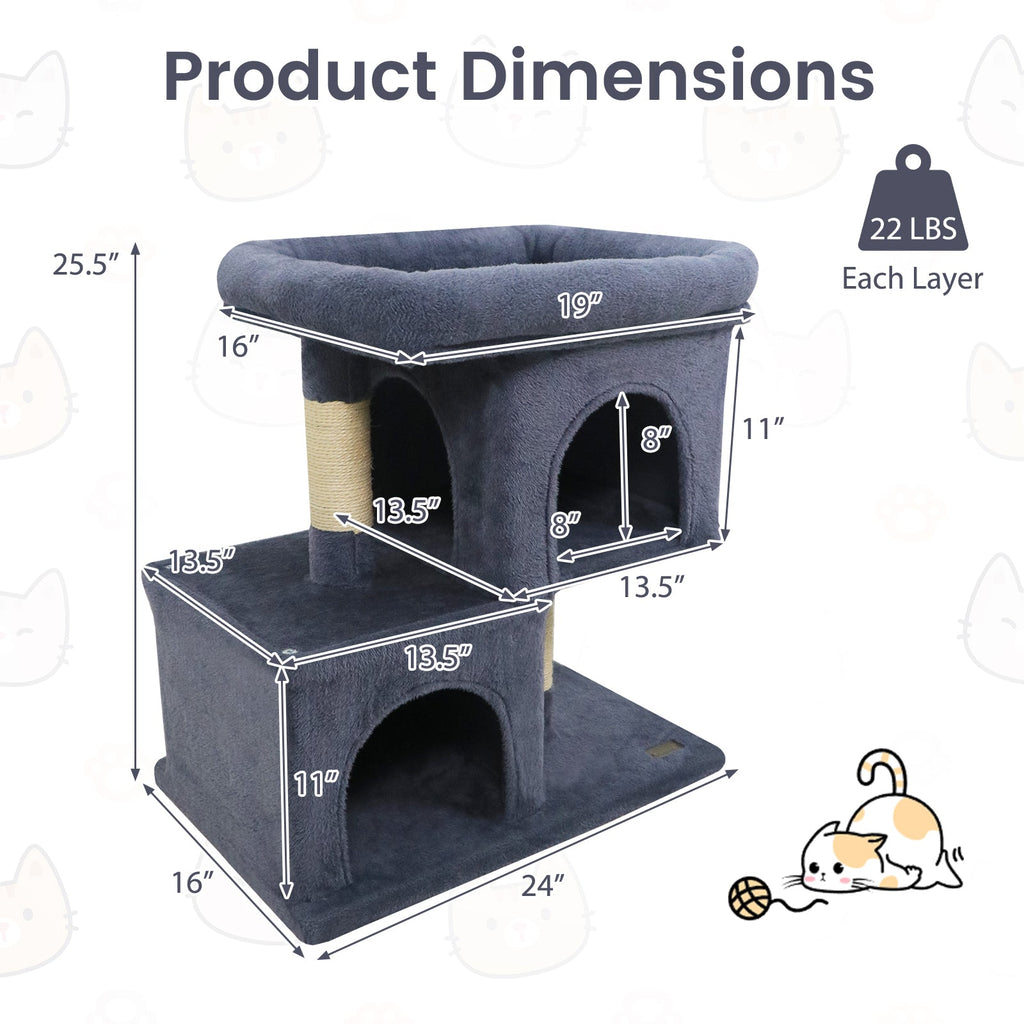 Modern Cat Tree Space-saving Cat Tower with Upholstered Perch and 2 Cat Condos - Majestic Pet Kingdom