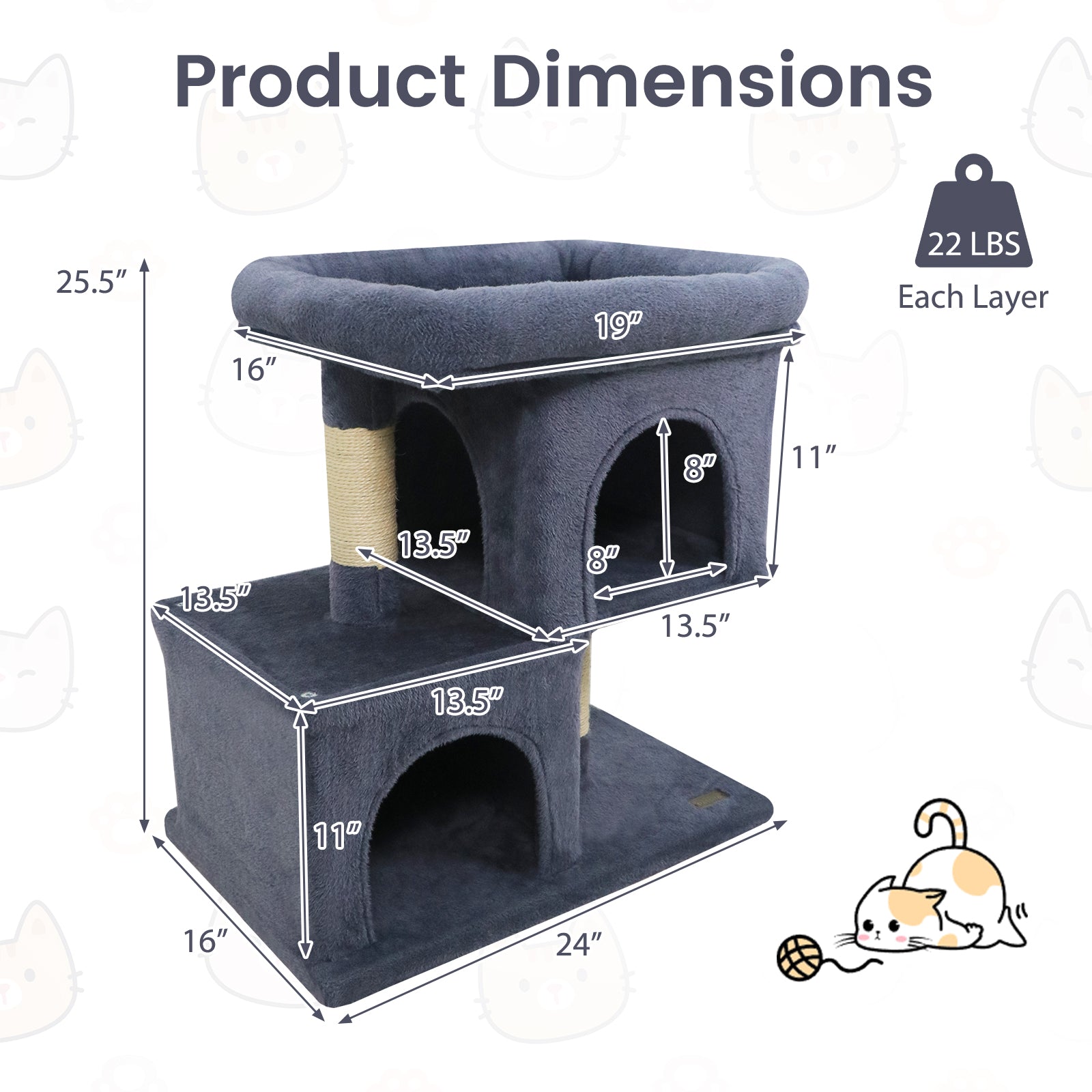 Modern Cat Tree Space-saving Cat Tower with Upholstered Perch and 2 Cat Condos - Majestic Pet Kingdom