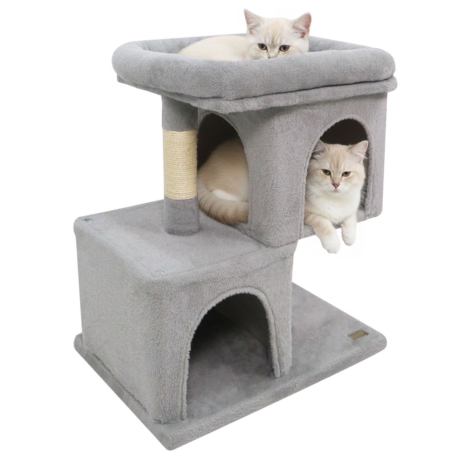 Modern Cat Tree Space-saving Cat Tower with Upholstered Perch and 2 Cat Condos - Majestic Pet Kingdom