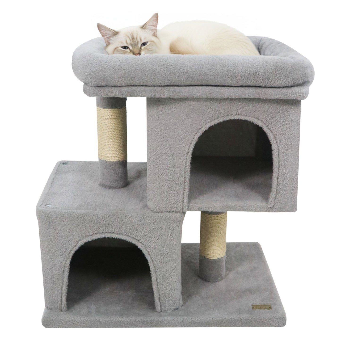 Modern Cat Tree Space-saving Cat Tower with Upholstered Perch and 2 Cat Condos - Majestic Pet Kingdom