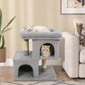 Modern Cat Tree Space-saving Cat Tower with Upholstered Perch and 2 Cat Condos - Majestic Pet Kingdom