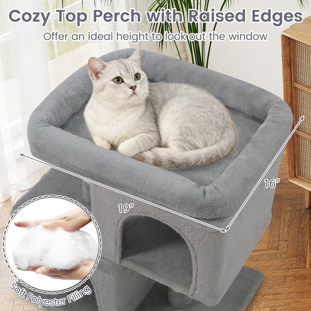 Modern Cat Tree Space-saving Cat Tower with Upholstered Perch and 2 Cat Condos - Majestic Pet Kingdom