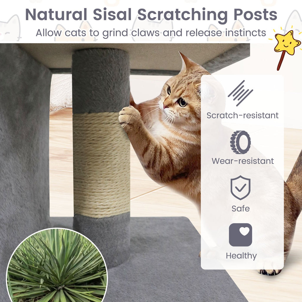 Modern Cat Tree Space-saving Cat Tower with Upholstered Perch and 2 Cat Condos - Majestic Pet Kingdom