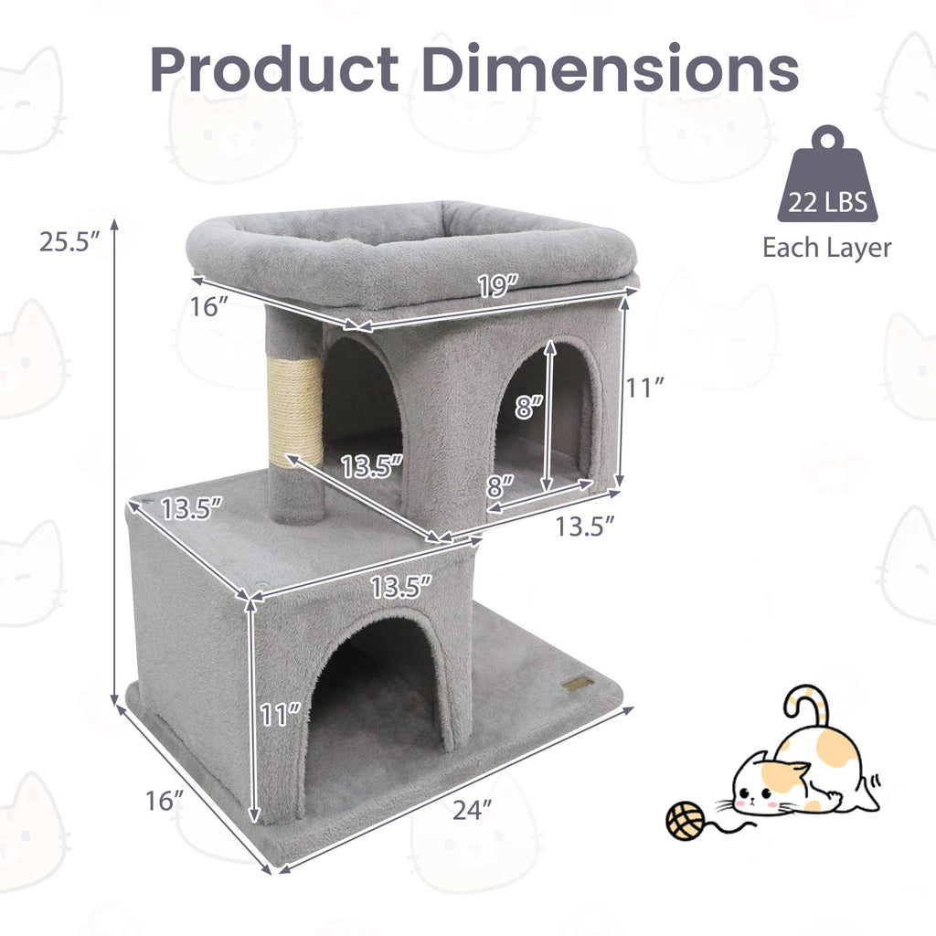 Modern Cat Tree Space-saving Cat Tower with Upholstered Perch and 2 Cat Condos - Majestic Pet Kingdom