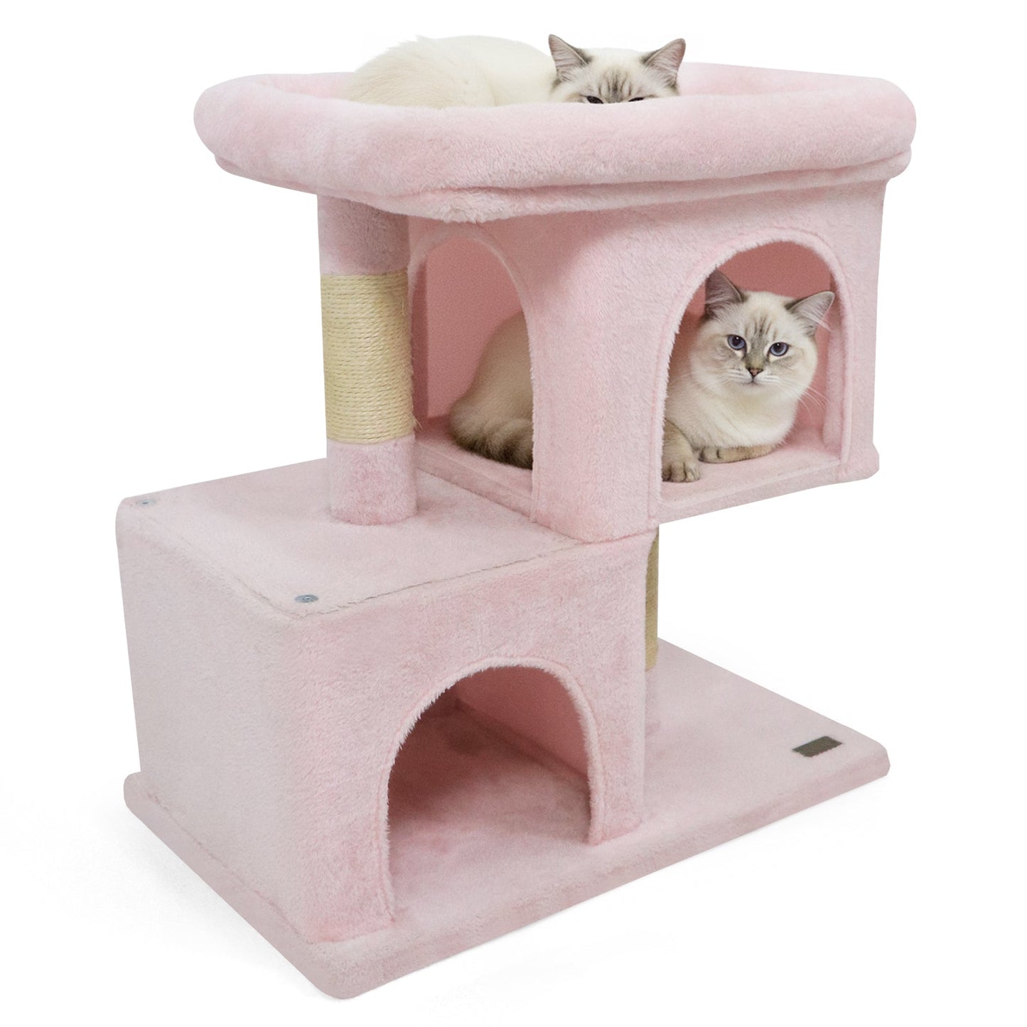 Modern Cat Tree Space-saving Cat Tower with Upholstered Perch and 2 Cat Condos - Majestic Pet Kingdom