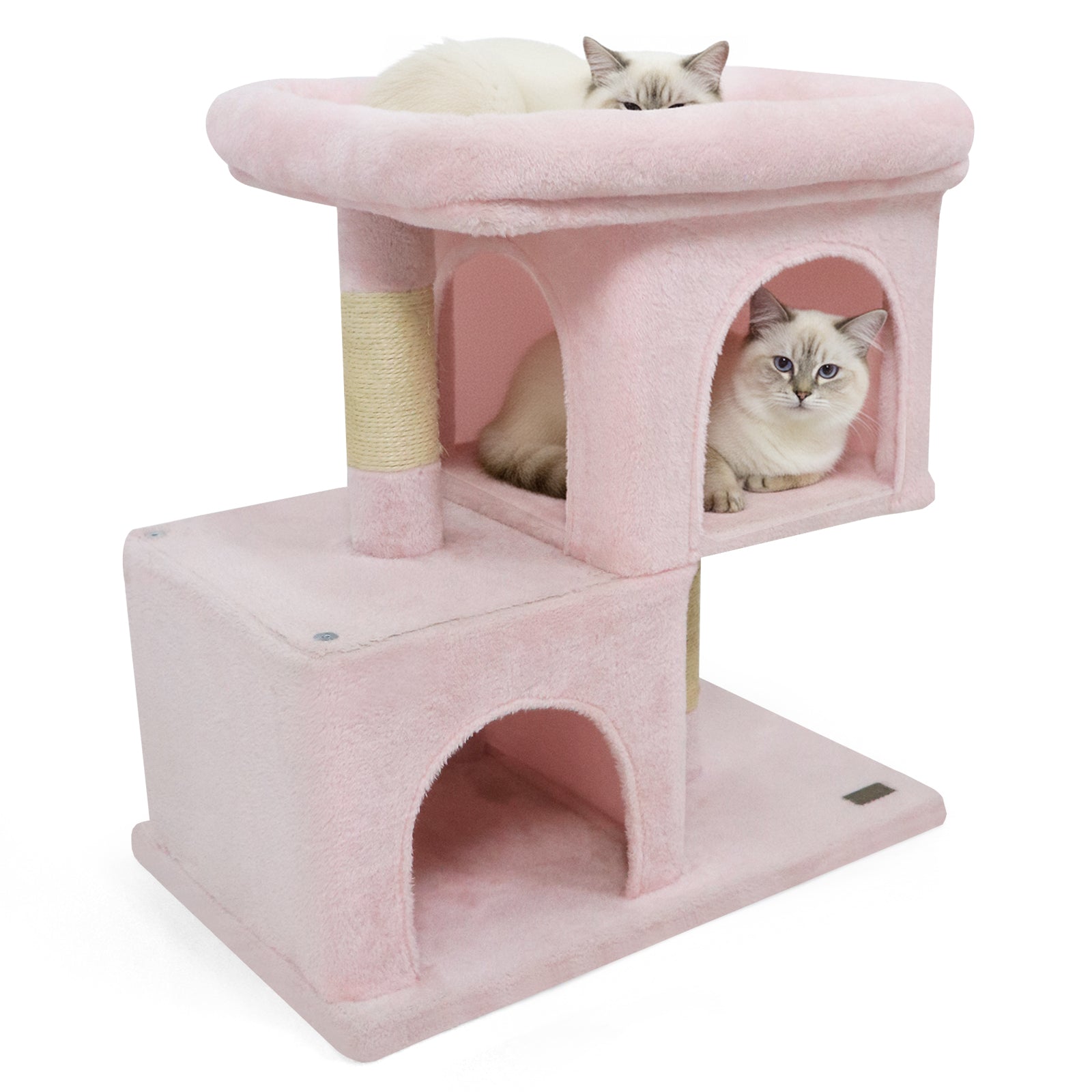 Modern Cat Tree Space-saving Cat Tower with Upholstered Perch and 2 Cat Condos - Majestic Pet Kingdom
