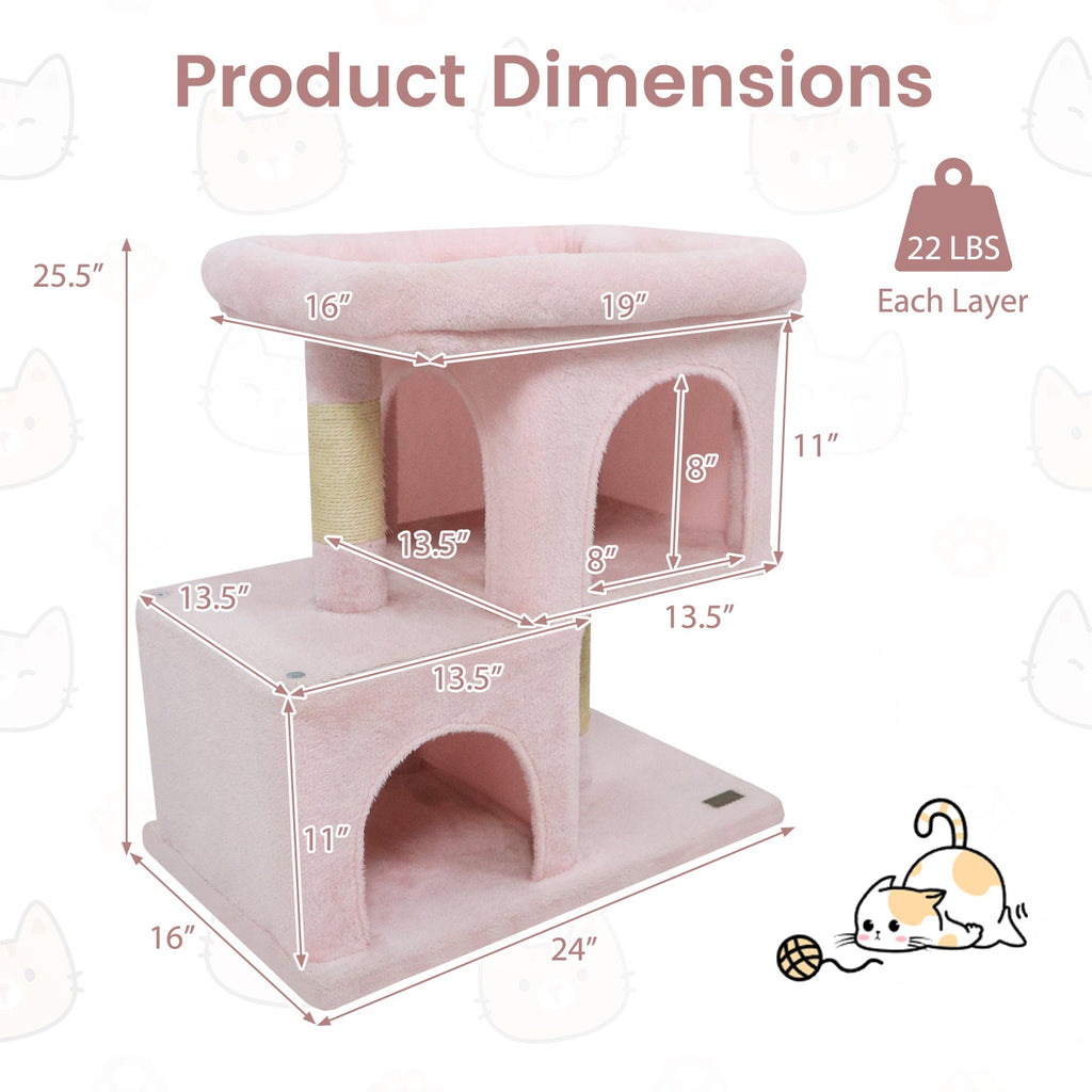 Modern Cat Tree Space-saving Cat Tower with Upholstered Perch and 2 Cat Condos - Majestic Pet Kingdom