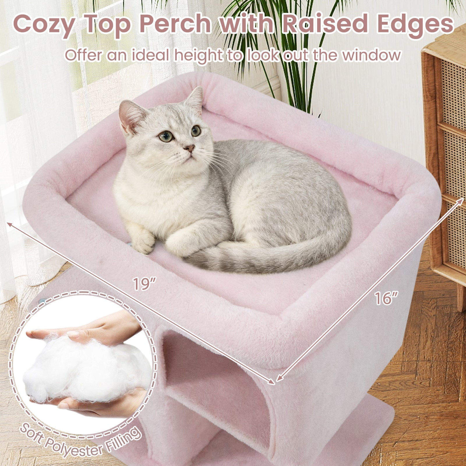 Modern Cat Tree Space-saving Cat Tower with Upholstered Perch and 2 Cat Condos - Majestic Pet Kingdom