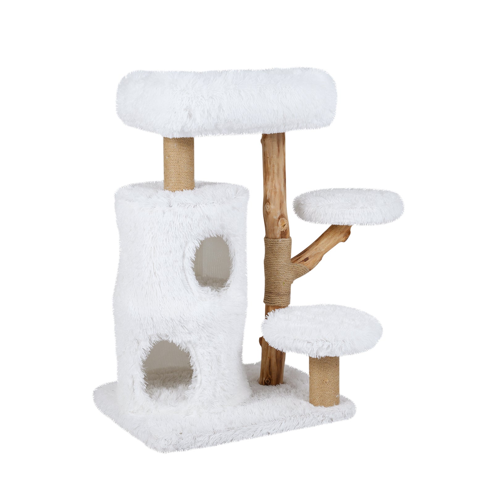 Modern Cat Tree for Indoor Cats 30.5 Cat Tower with Real Solid Wood Branches-White - Majestic Pet Kingdom