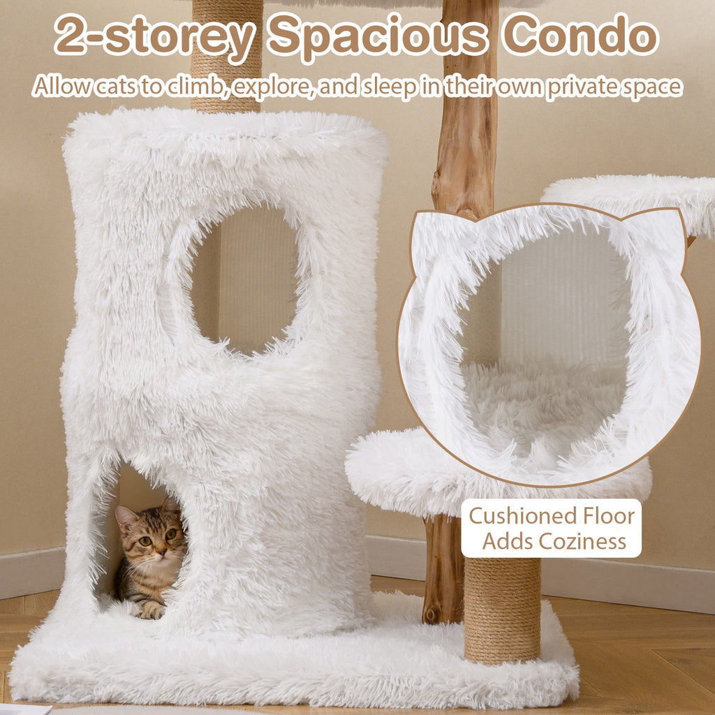 Modern Cat Tree for Indoor Cats 30.5 Cat Tower with Real Solid Wood Branches-White - Majestic Pet Kingdom