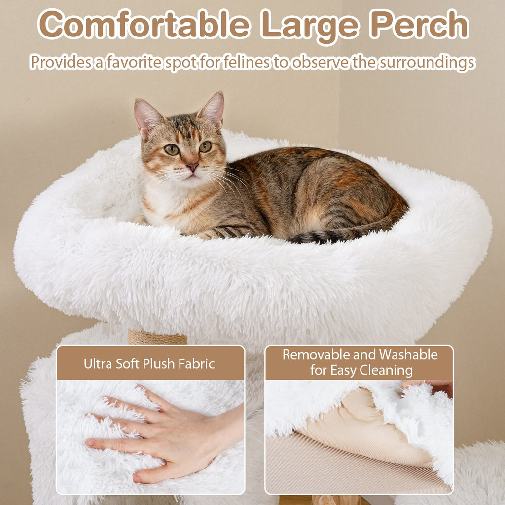 Modern Cat Tree for Indoor Cats 30.5 Cat Tower with Real Solid Wood Branches-White - Majestic Pet Kingdom
