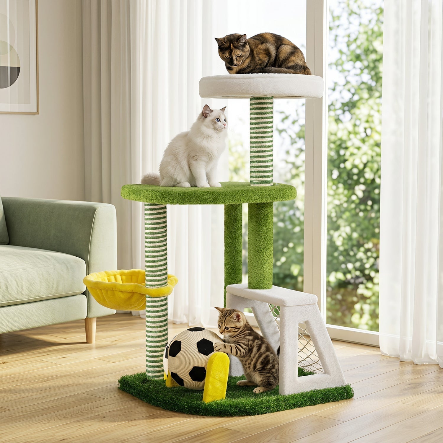 Multi-Level Cat Tree with Soccer Field & Hammock - Majestic Pet Kingdom