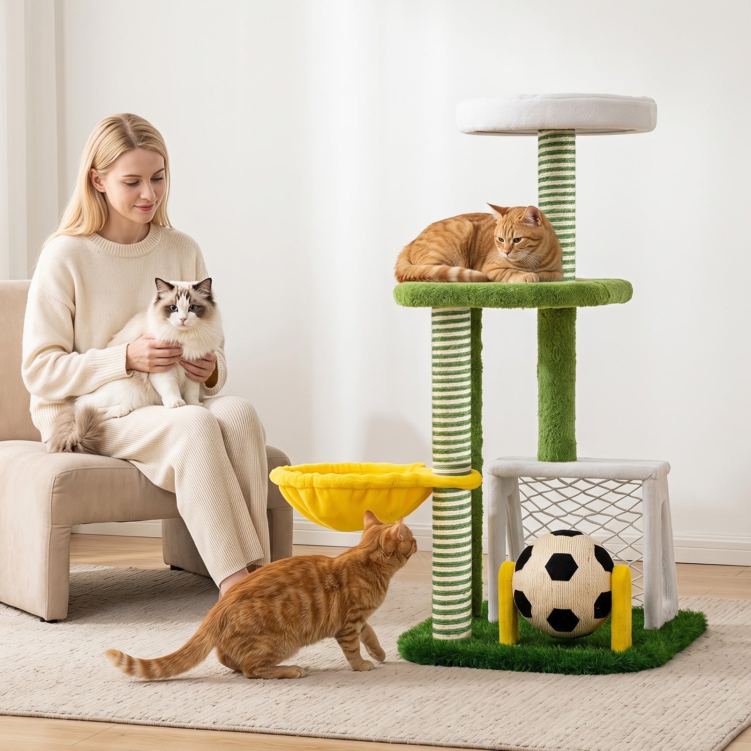 Multi-Level Cat Tree with Soccer Field & Hammock - Majestic Pet Kingdom