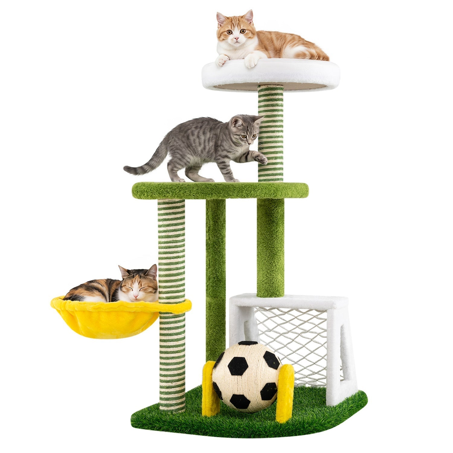 Multi-Level Cat Tree with Soccer Field & Hammock - Majestic Pet Kingdom