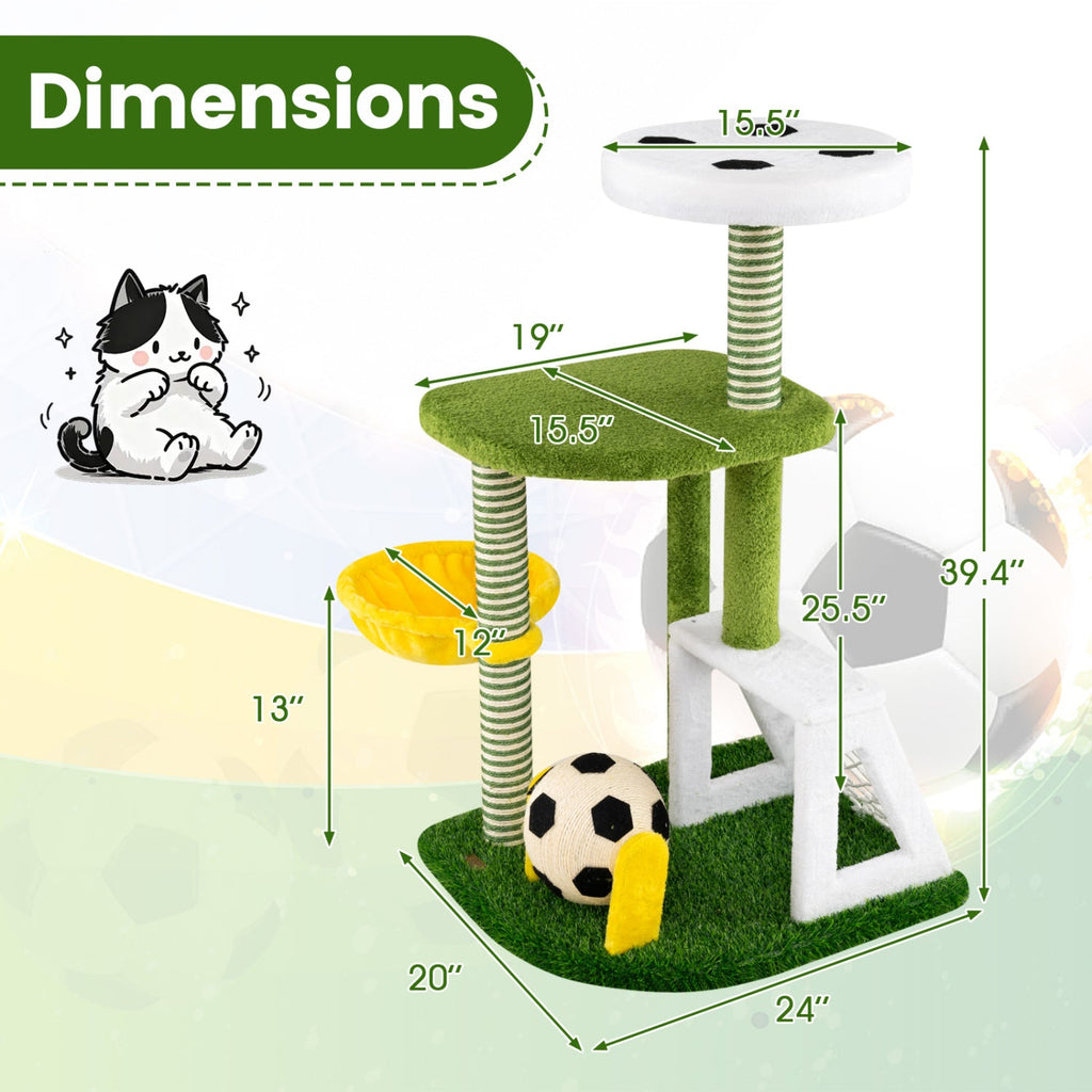 Multi-Level Cat Tree with Soccer Field & Hammock - Majestic Pet Kingdom