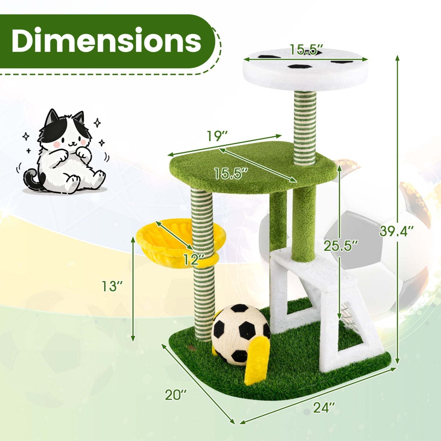 Multi-Level Cat Tree with Soccer Field & Hammock - Majestic Pet Kingdom