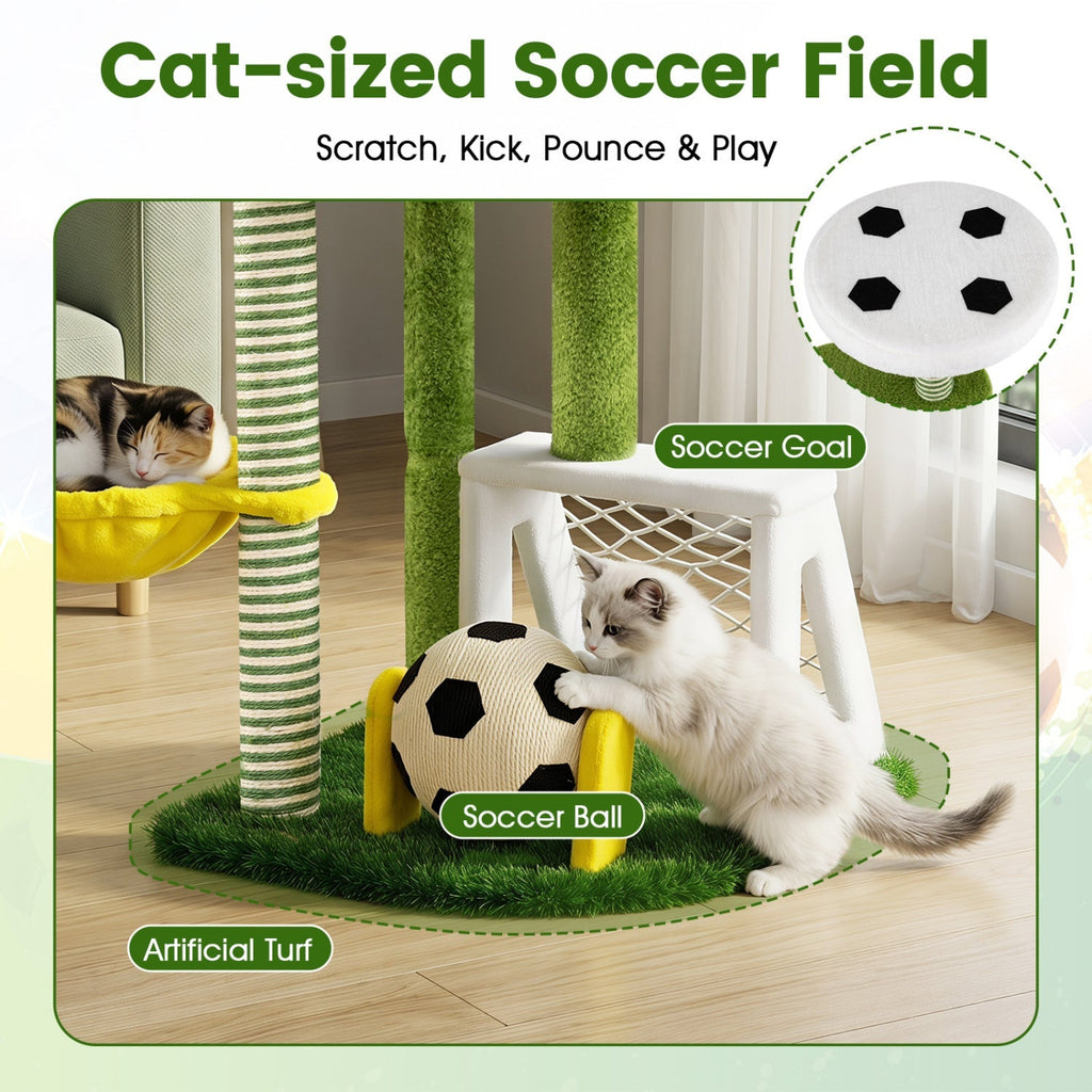 Multi-Level Cat Tree with Soccer Field & Hammock - Majestic Pet Kingdom