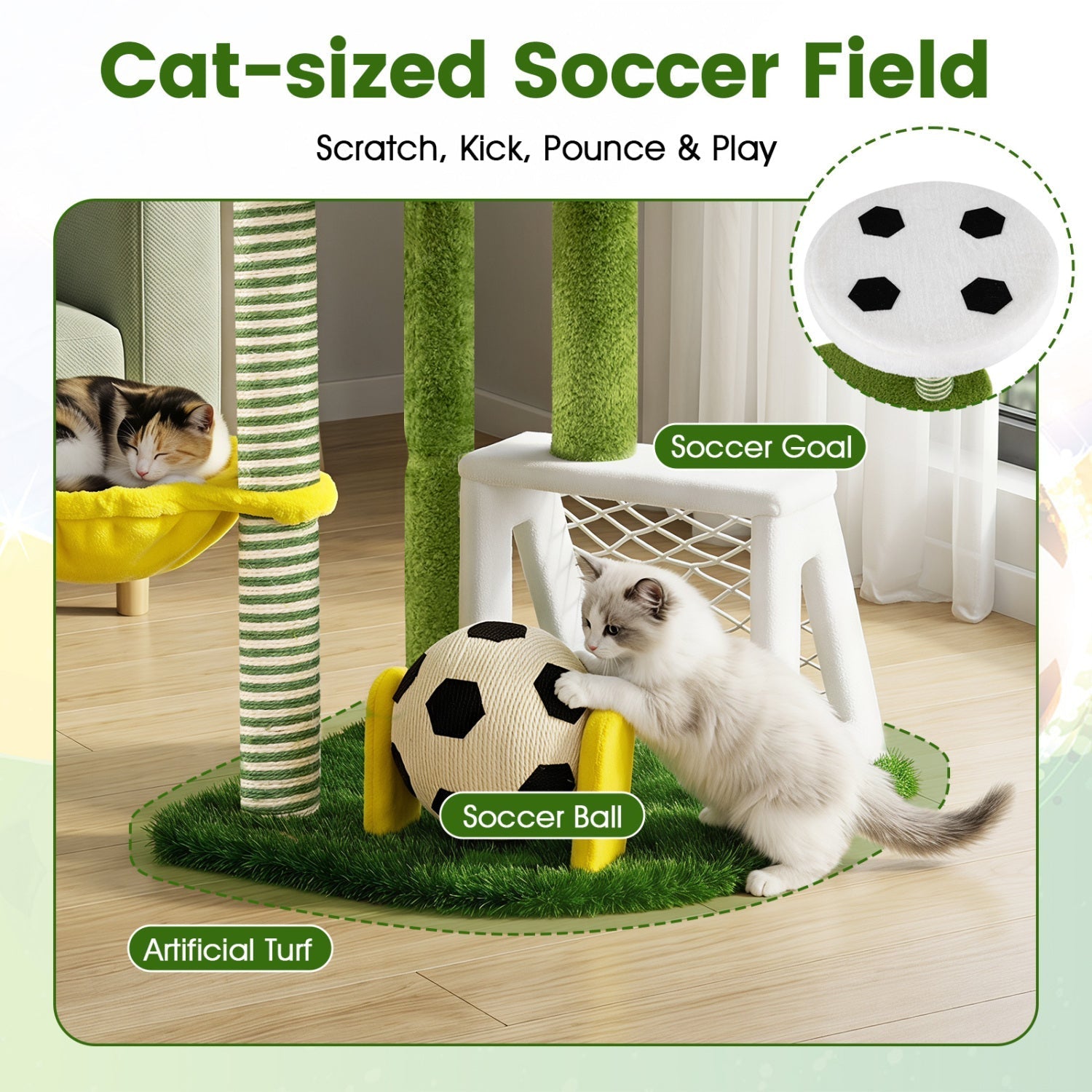 Multi-Level Cat Tree with Soccer Field & Hammock - Majestic Pet Kingdom
