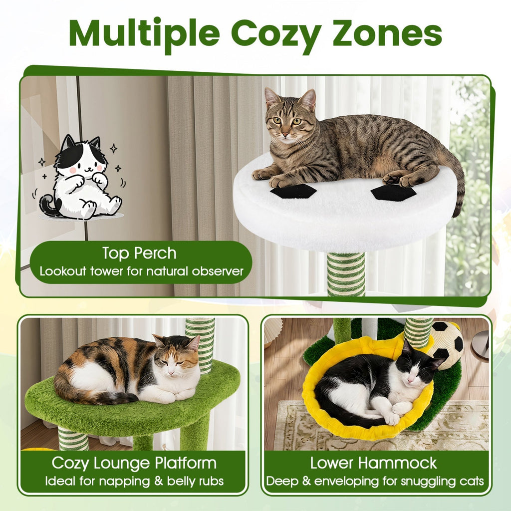 Multi-Level Cat Tree with Soccer Field & Hammock - Majestic Pet Kingdom