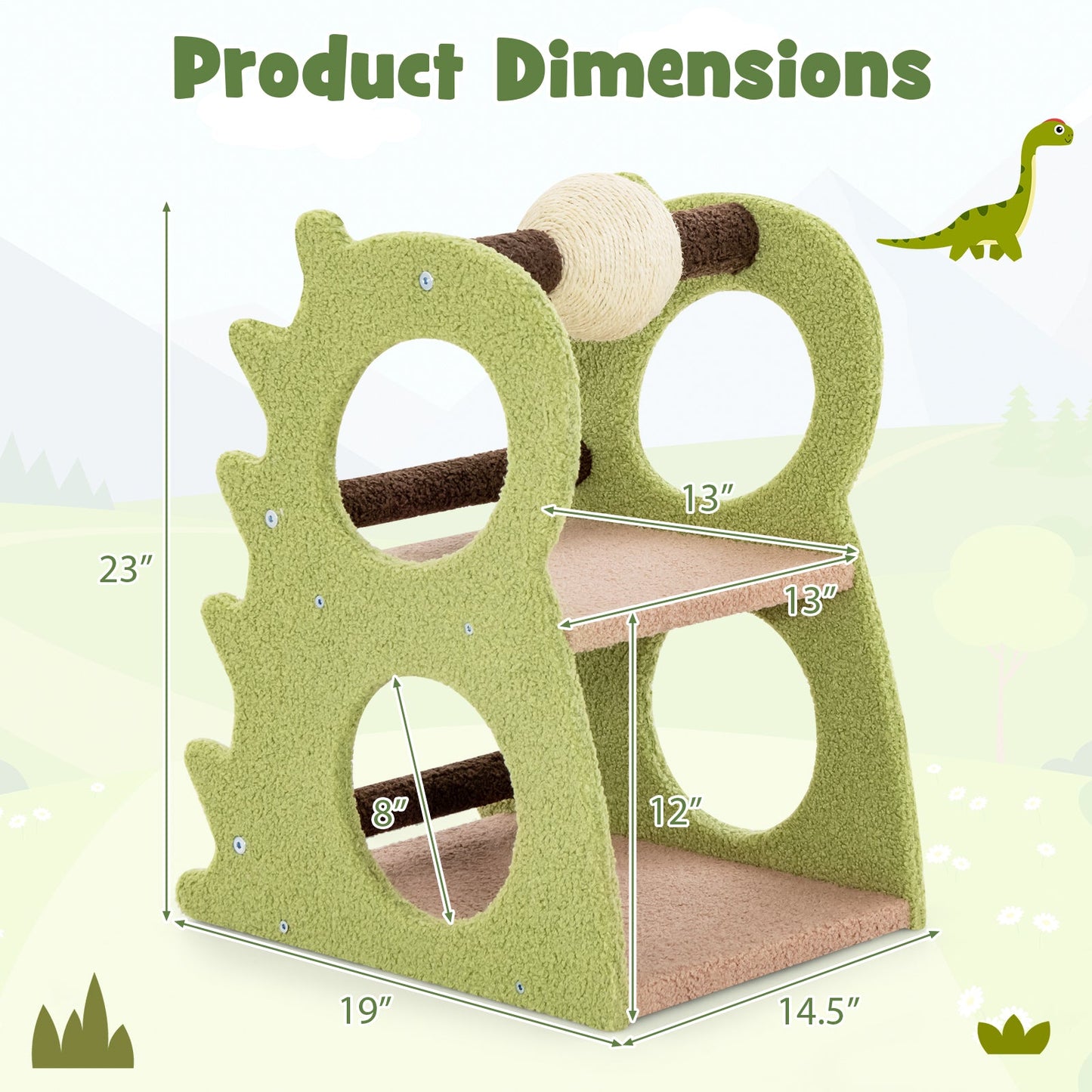 2-Tier Modern Cat Tree for Indoor Cats with Rotatable Sisal Scratching Ball-Green | Purrfect Pet Kingdom