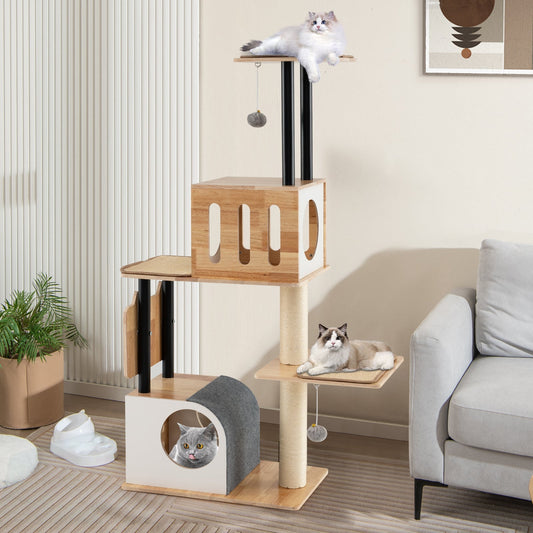 Cat Tree Tower Modern Tall Dual Condos Sisal Carpet Posts - Main Feature View | Majestic Pet Kingdom