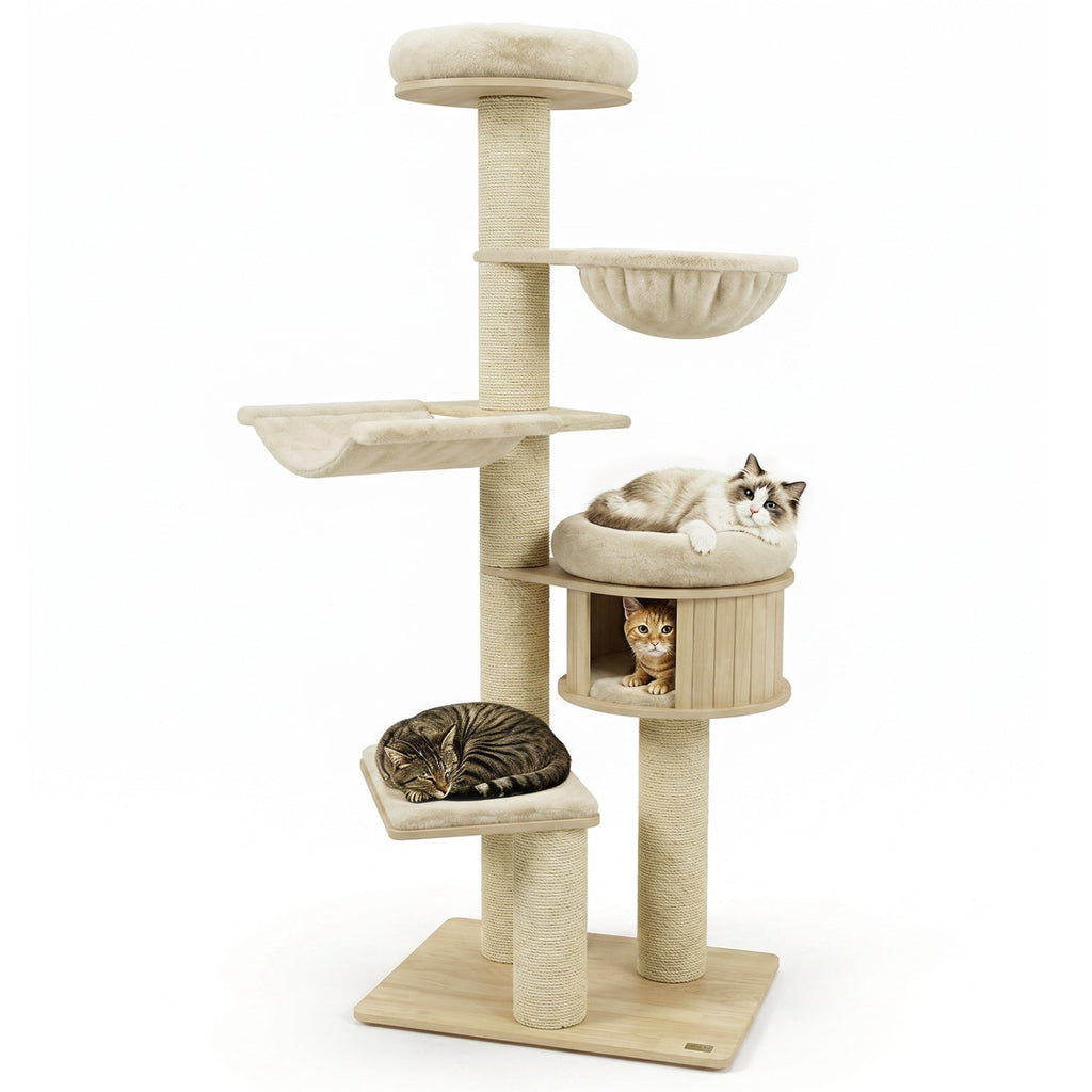 75.5" Tall Cat Tree with Sisal Posts, Hammock & Basket - Majestic Pet Kingdom