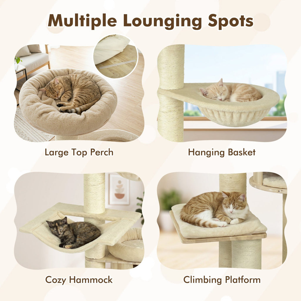 75.5" Tall Cat Tree with Sisal Posts, Hammock & Basket - Majestic Pet Kingdom