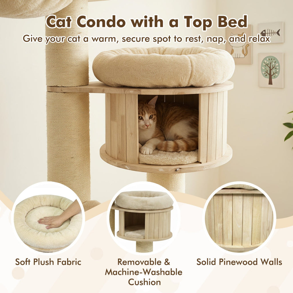 75.5" Tall Cat Tree with Sisal Posts, Hammock & Basket - Majestic Pet Kingdom