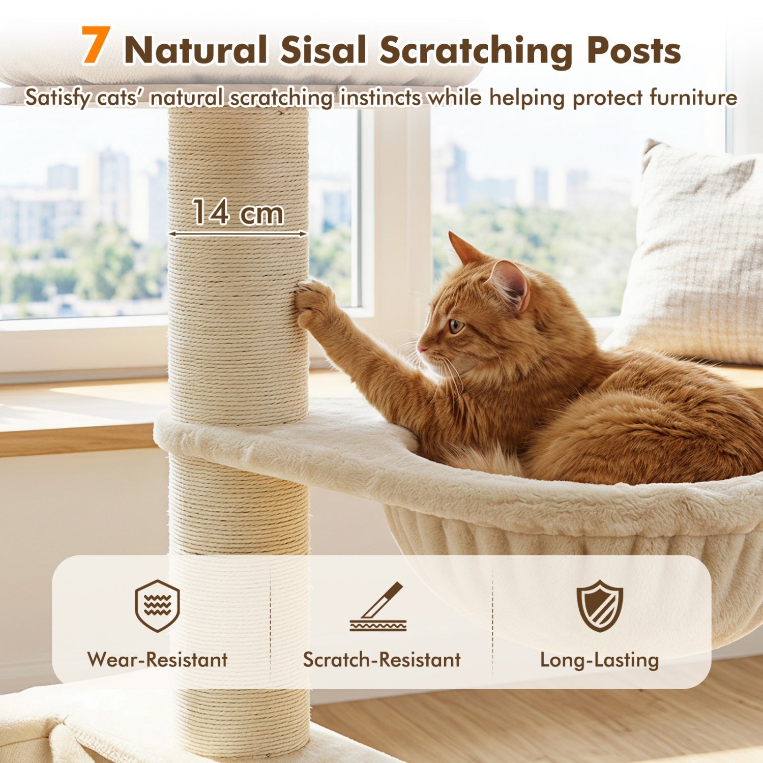 75.5" Tall Cat Tree with Sisal Posts, Hammock & Basket - Majestic Pet Kingdom