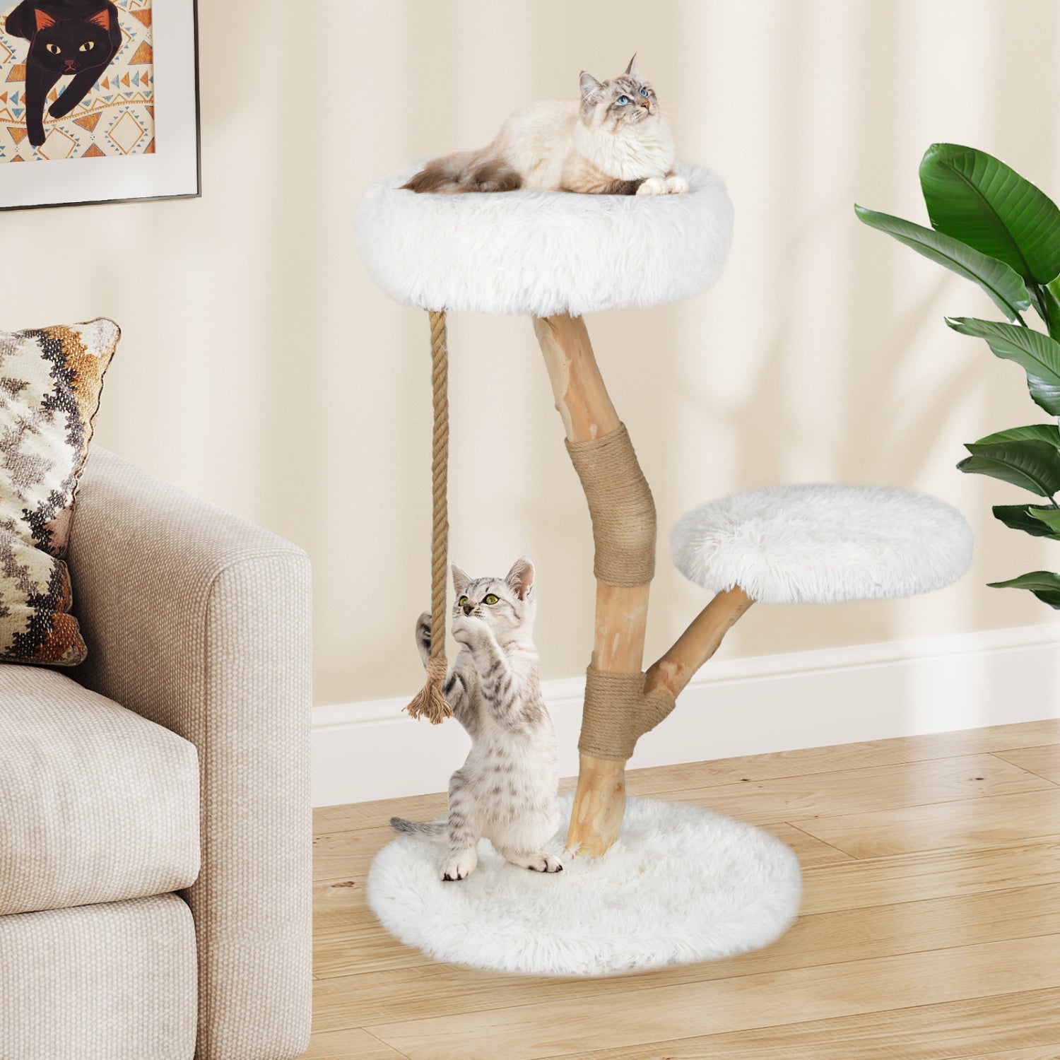 Wooden Cat Tree Tower with Perch and Scratching Posts - Majestic Pet Kingdom