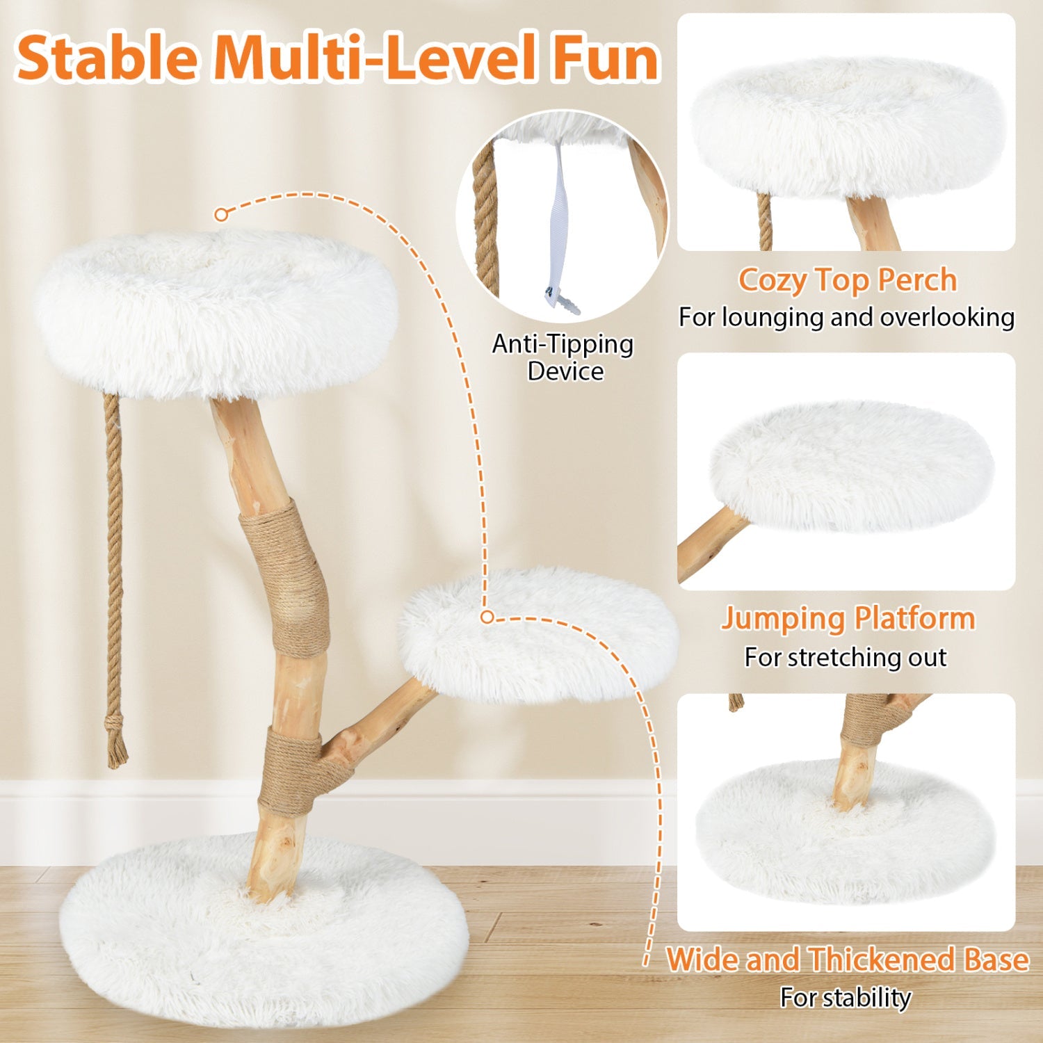 Wooden Cat Tree Tower with Perch and Scratching Posts - Majestic Pet Kingdom