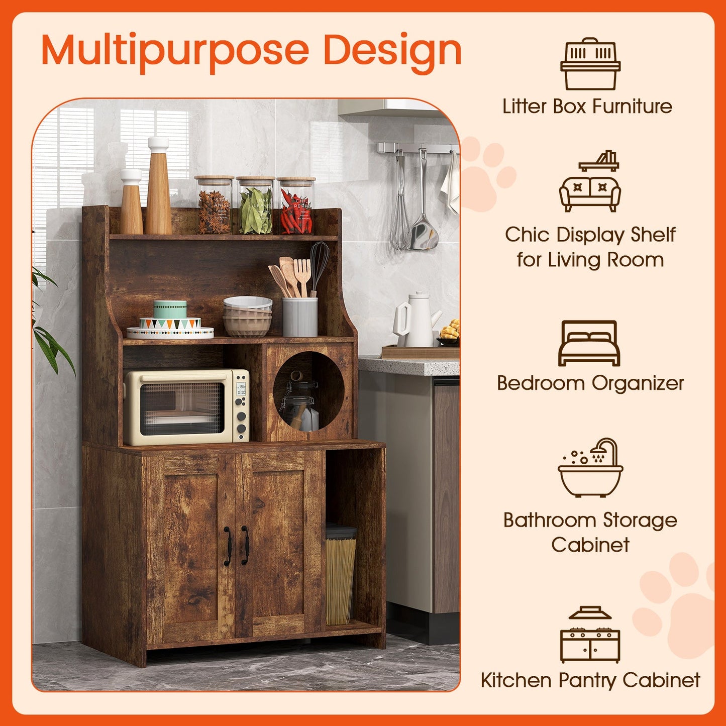 Cat Litter Box Enclosure Industrial Wooden Storage Shelves - Detail Angle 7 | Majestic Pet Kingdom