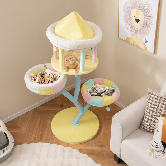 Multi-Layer Cat Tree with 2 Removable Perches Scratching Posts-Color | Purrfect Pet Kingdom