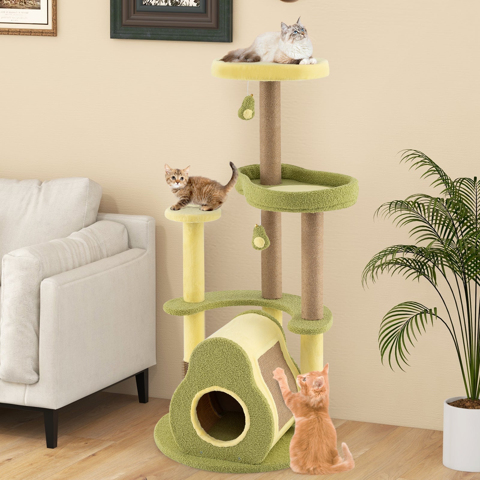 Freestanding Multi-level Avocado Cat Tower with Private Condo-Green - Majestic Pet Kingdom