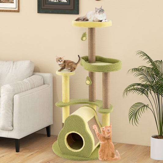 Freestanding Multi-level Avocado Cat Tower with Private Condo-Green - Majestic Pet Kingdom