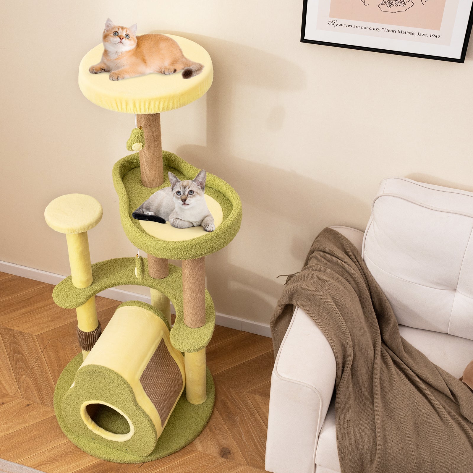 Freestanding Multi-level Avocado Cat Tower with Private Condo-Green - Majestic Pet Kingdom