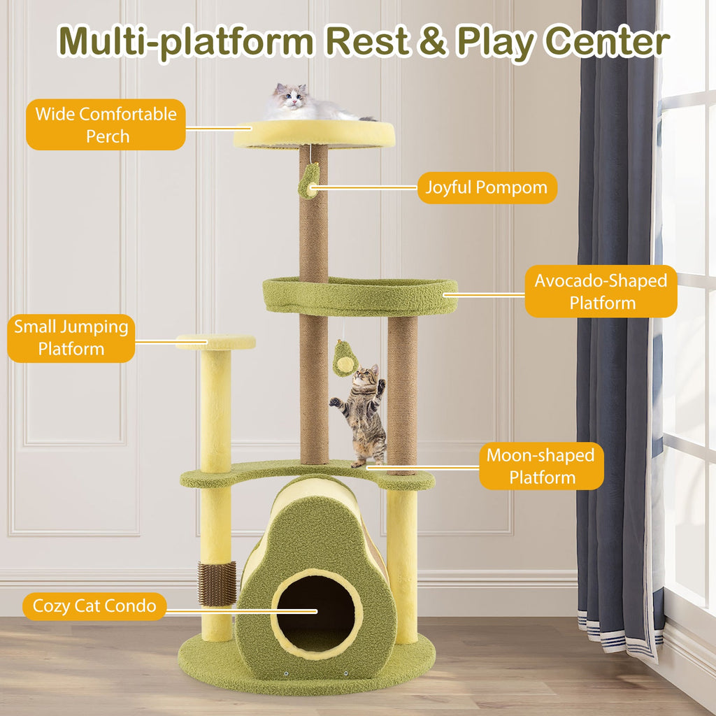 Freestanding Multi-level Avocado Cat Tower with Private Condo-Green - Majestic Pet Kingdom