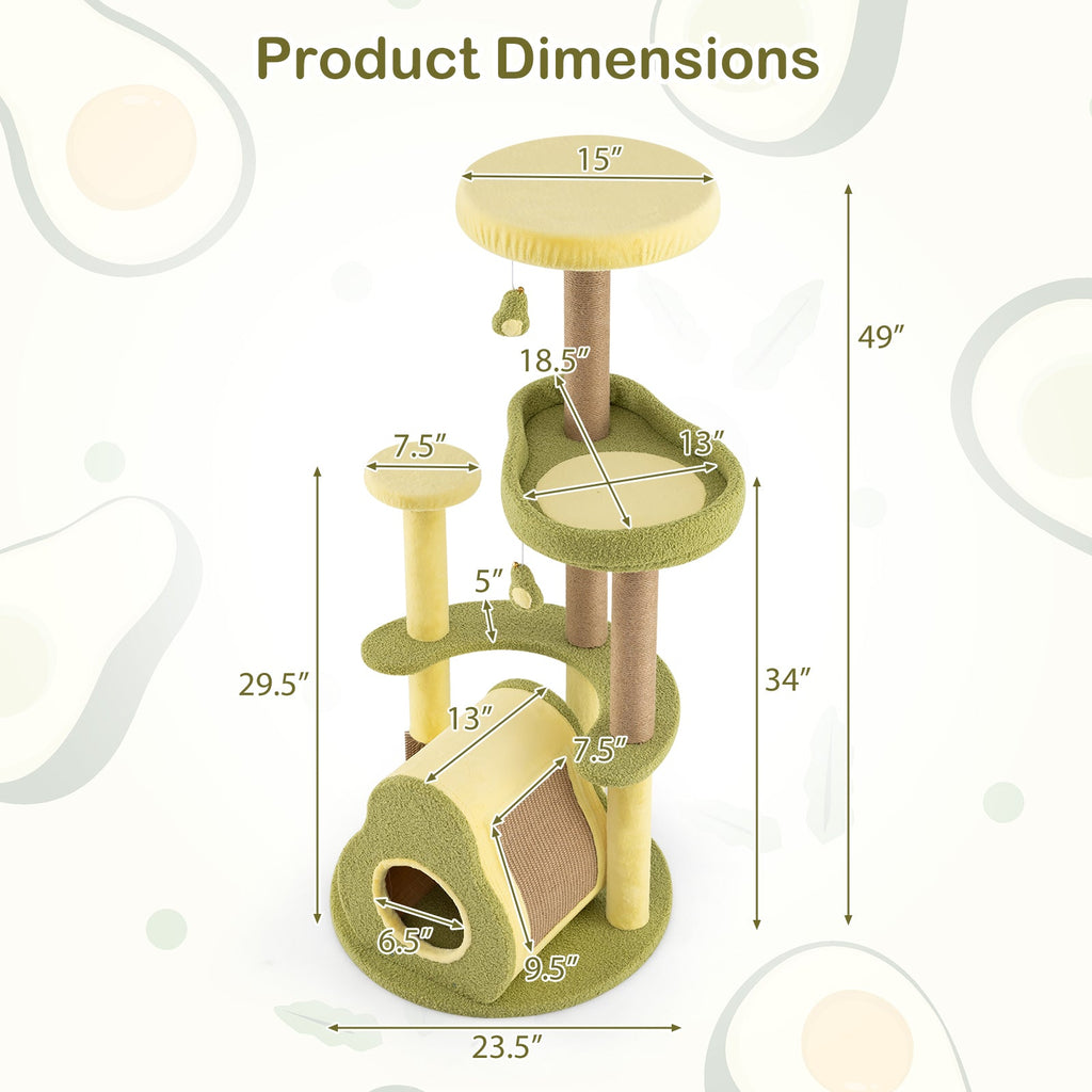 Freestanding Multi-level Avocado Cat Tower with Private Condo-Green - Majestic Pet Kingdom