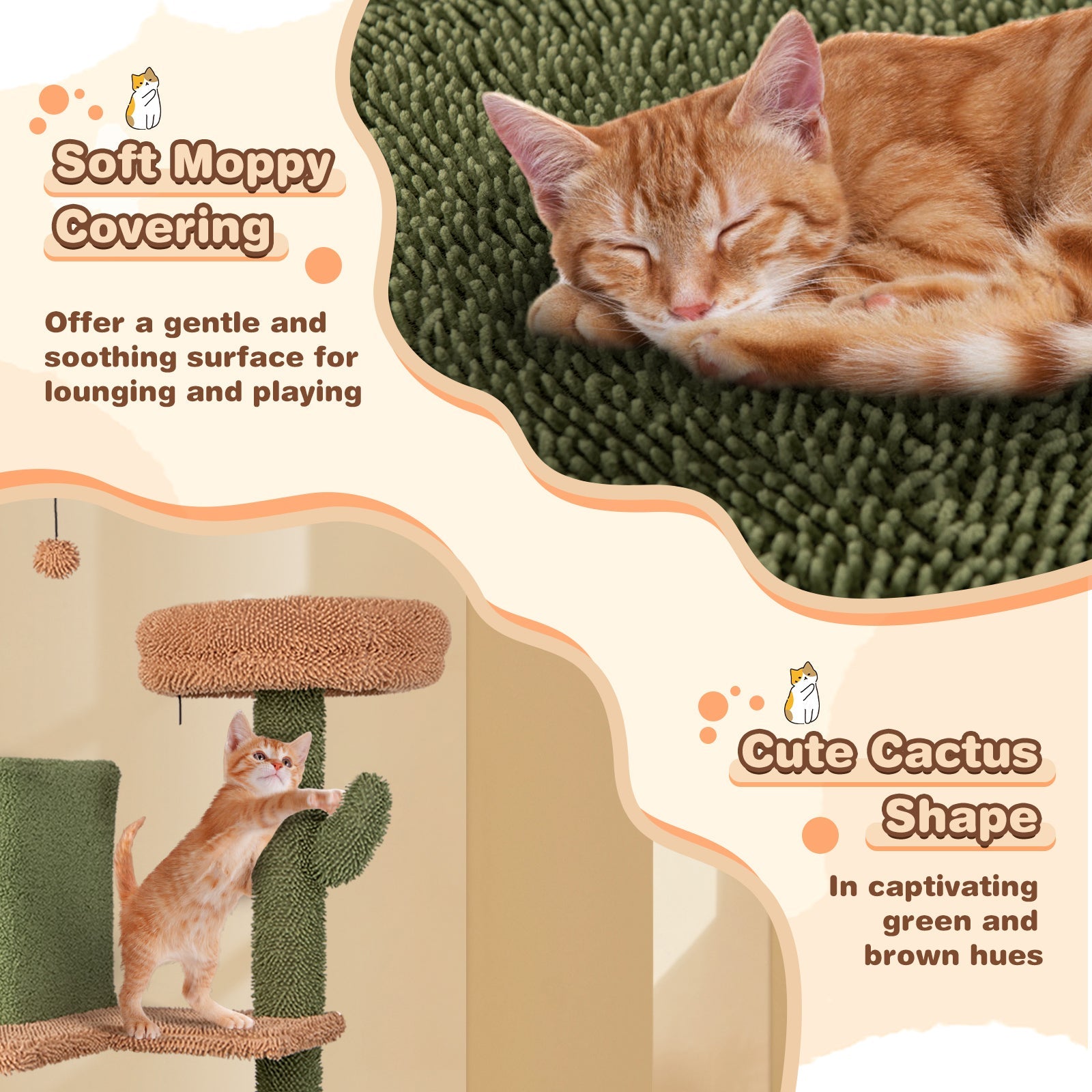 Multi-level Cactus Cat Tree with Scratching Posts Ladder Double Condos and Toys Bed-Green - Majestic Pet Kingdom