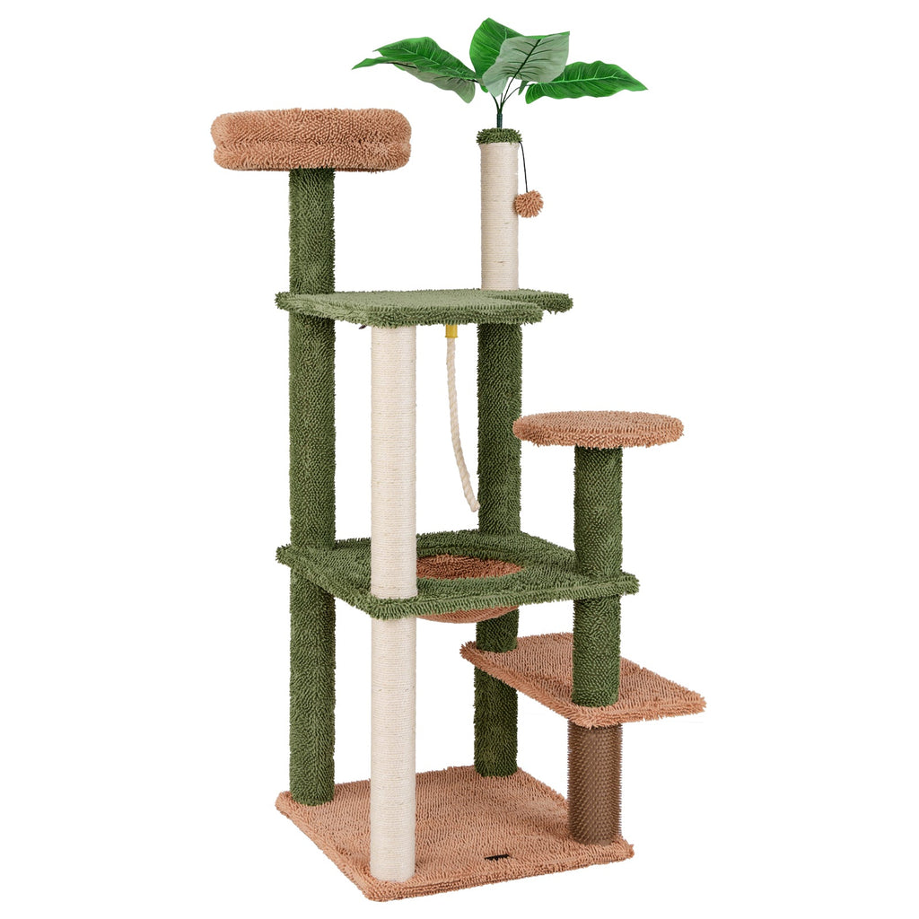 Multilevel Cat Tree with Scratching Posts and Rope Plush Perch Toy Bed-Green - Majestic Pet Kingdom