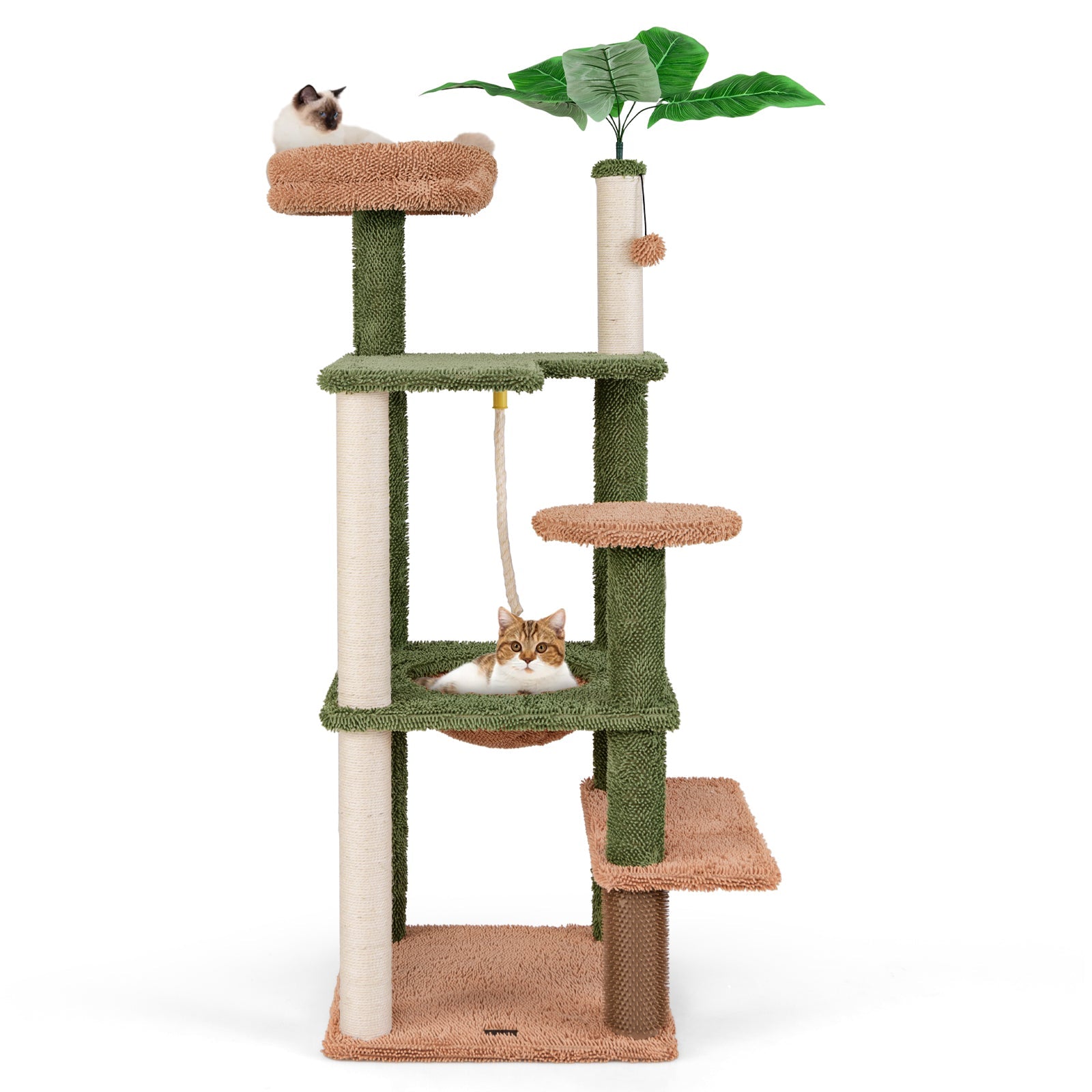 Multilevel Cat Tree with Scratching Posts and Rope Plush Perch Toy Bed-Green - Majestic Pet Kingdom