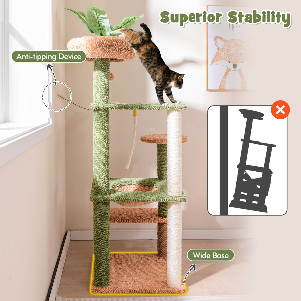 Multilevel Cat Tree with Scratching Posts and Rope Plush Perch Toy Bed-Green - Majestic Pet Kingdom