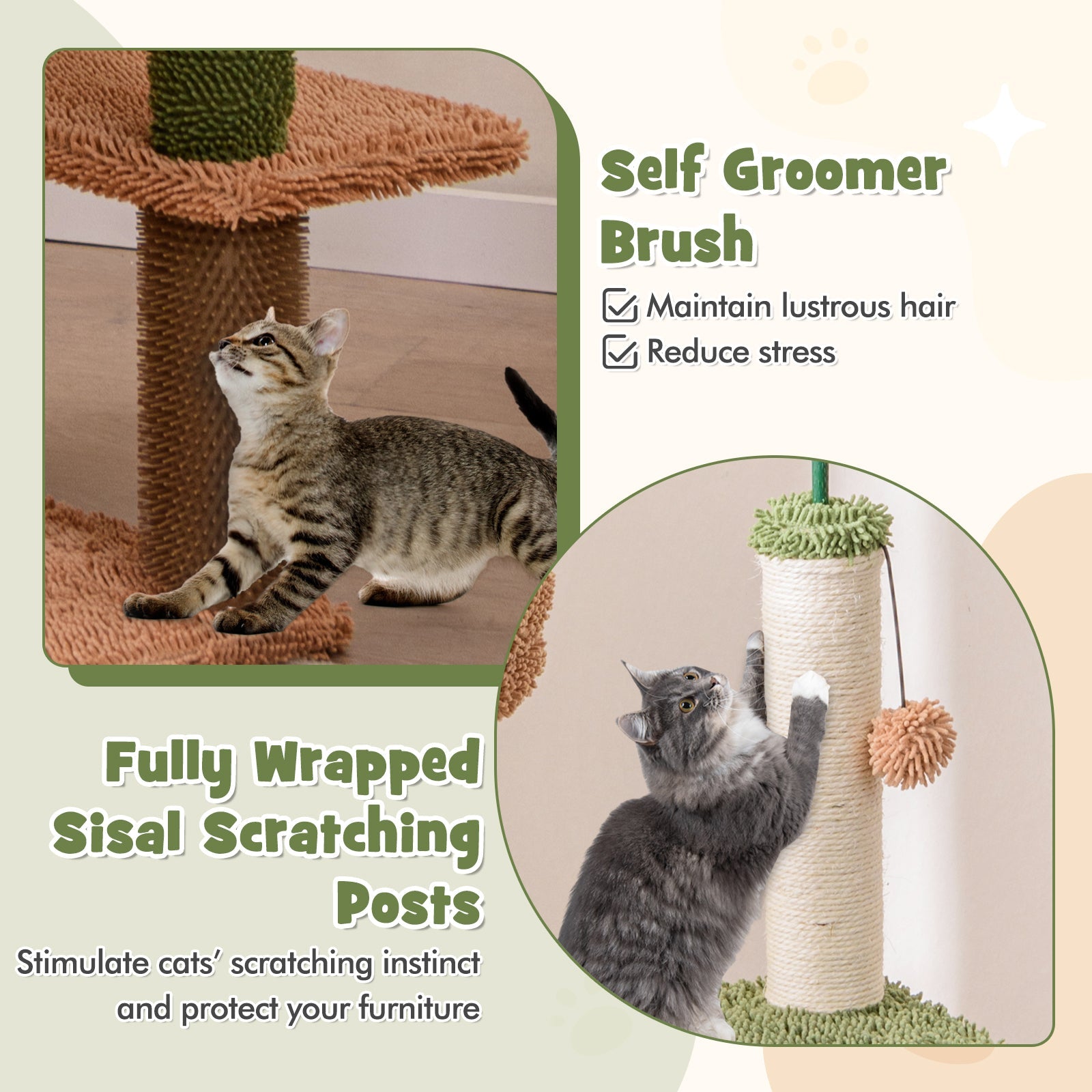 Multilevel Cat Tree with Scratching Posts and Rope Plush Perch Toy Bed-Green - Majestic Pet Kingdom