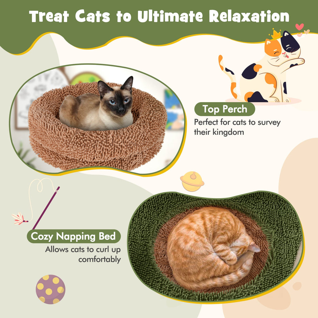 Multilevel Cat Tree with Scratching Posts and Rope Plush Perch Toy Bed-Green - Majestic Pet Kingdom